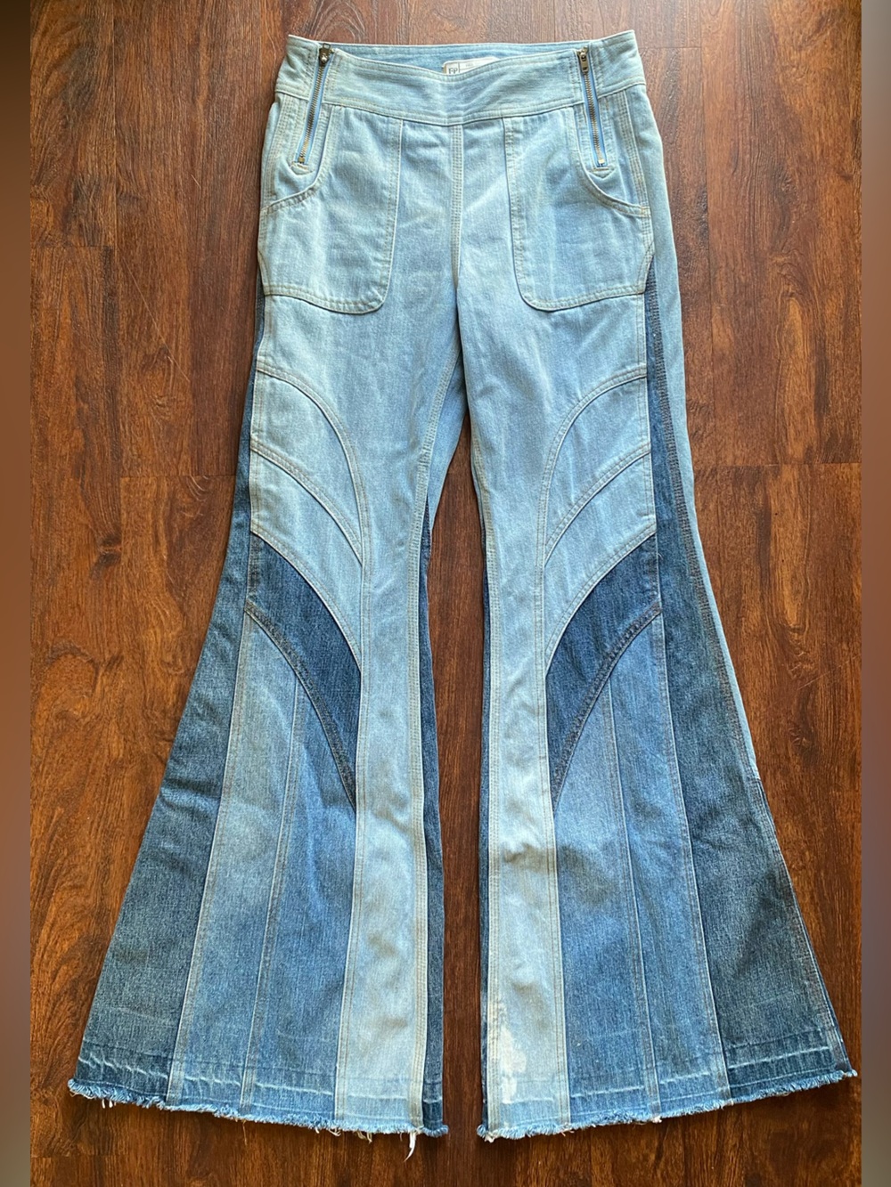 Free People Boho color block Patchwork Wide-Leg/ Bell Bottom Jeans!!!!
